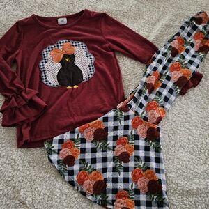 Red Turkey Top and Floral Skirt Set